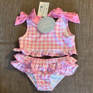 Classic Whimsy Pink Checkered Kids Bikini